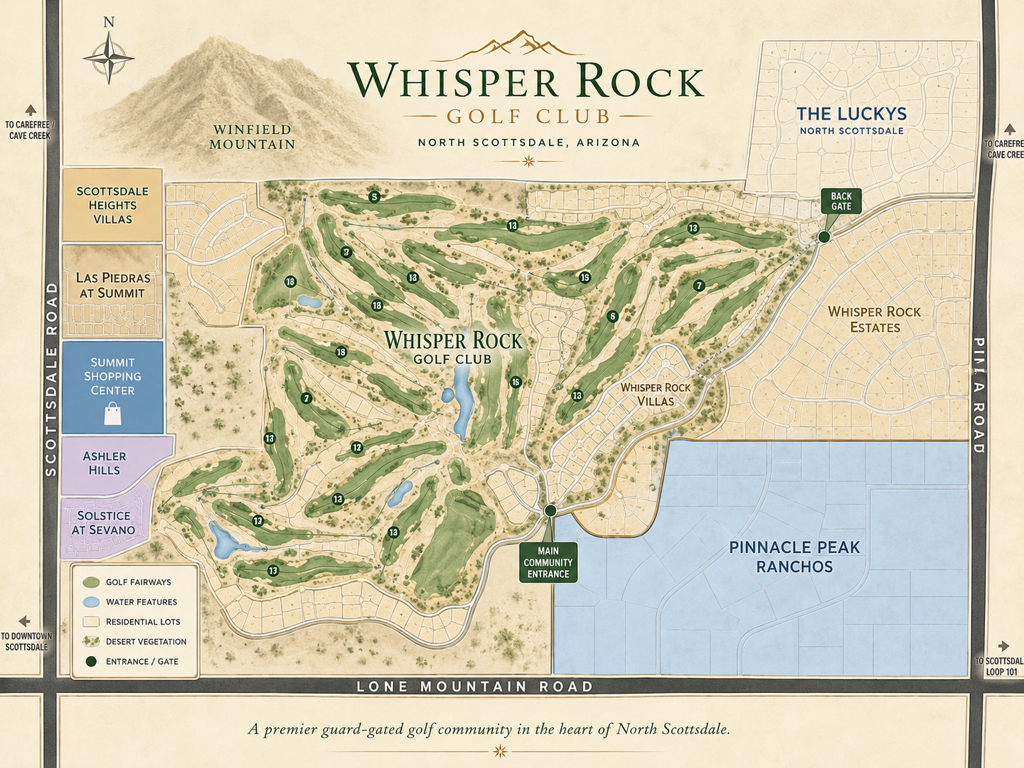Whisper Rock Golf Club community map in Scottsdale Arizona